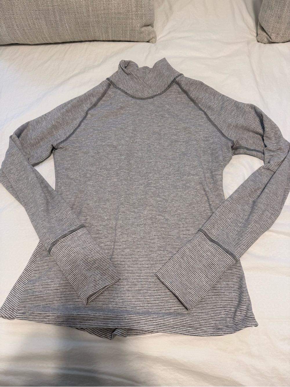 Lululemon Striped Gray Mock Neck Long-Sleeve Top
